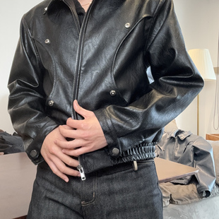 「野牛」美式 翻领夹克 复古皮衣夹克cleanfit活页春秋PU皮外套男士