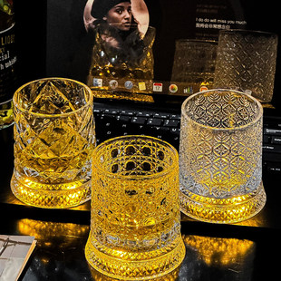 旋转酒杯威士忌酒杯洋酒杯解压不倒翁转转杯水晶杯套装 旋转杯子烈