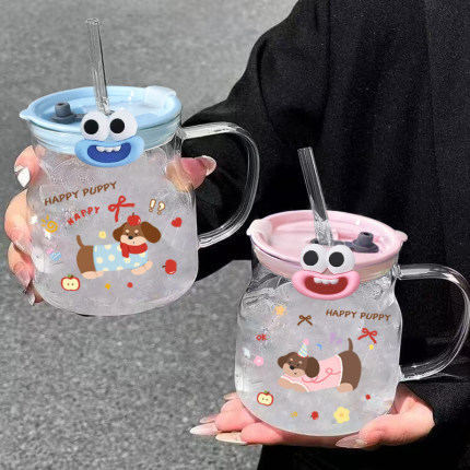 杯子2025新款女高颜值大容量玻璃杯家用带把手水杯果汁杯咖啡杯夏