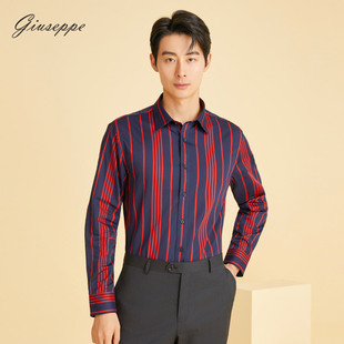 休闲条纹衬衣偏厚修身 乔治白秋冬季 衬衫 长袖 微弹上衣内里磨毛 男士