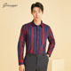 男士 长袖 衬衫 乔治白秋冬季 休闲条纹衬衣偏厚修身 微弹上衣内里磨毛