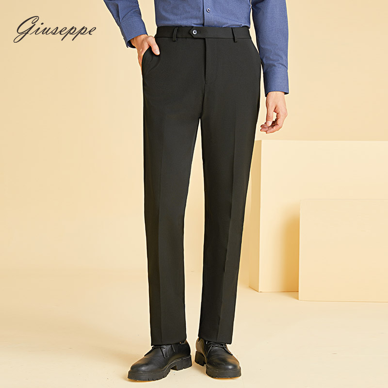 乔治白冬季男士商务黑西裤中腰直筒厚款上班职业小脚口长裤子