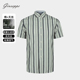 短袖 条纹纽扣领商务休闲衬衫 条纹韩版 乔治白男士 修身 衬衣