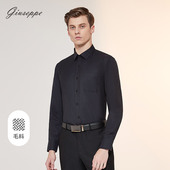毛料 乔治白秋季 商务长袖 黑衬衫 羊毛衬衣纯色偏厚上衣有口袋男