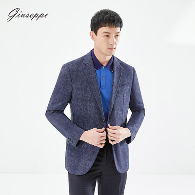 乔治白夏季男士休闲西服外套二粒扣微弹日常通勤薄款单西直筒上衣