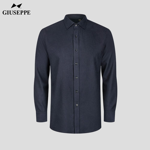 Giuseppe乔治白秋冬长袖衬衫黑色磨毛偏厚修身休闲商务绅士衬衣