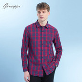 乔治白春秋男长袖 衬衫 方领蓝红格子薄休闲修身 Giuseppe 衬衣时尚