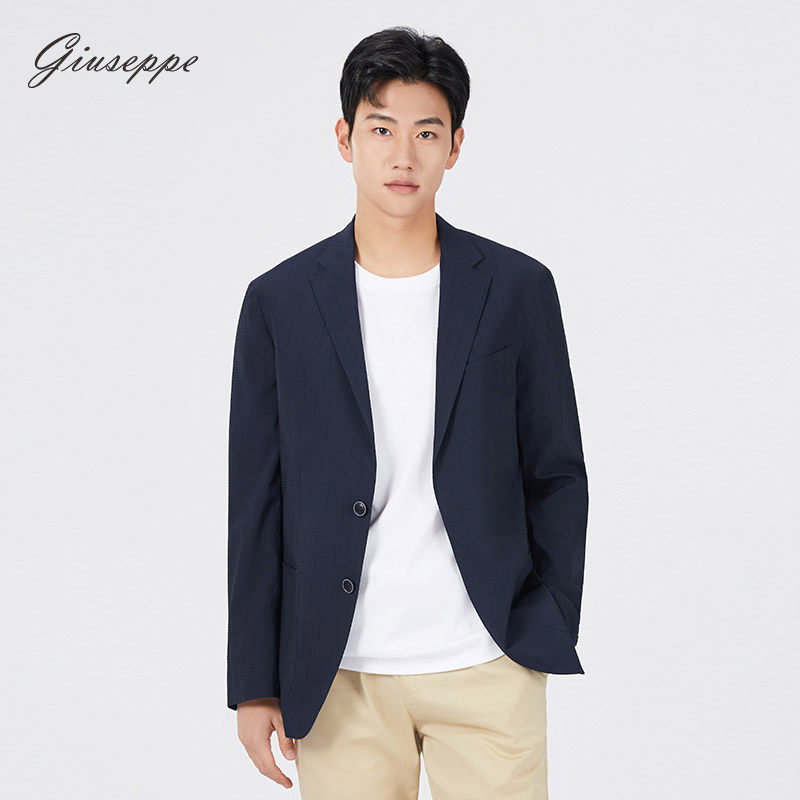 乔治白春夏秋男士短款休闲西服纯色平驳领单西薄款外套上衣