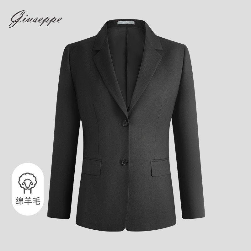【80%绵羊毛】乔治白秋冬女士西服外套商务黑西装修身单西上衣