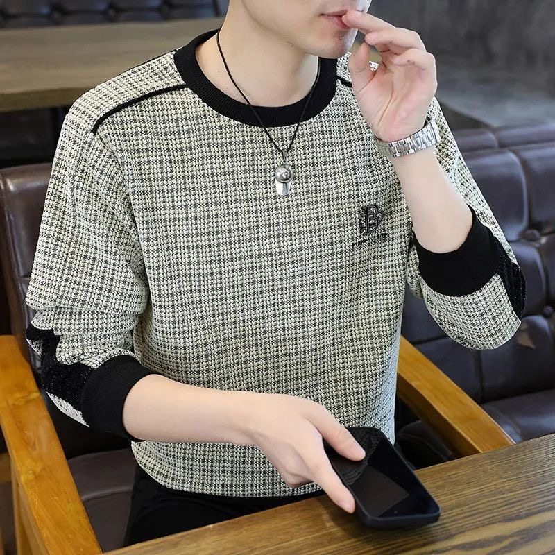 秋冬轻奢男士卫衣2025新款春秋季潮流痞帅圆领长袖t恤高端打底衫