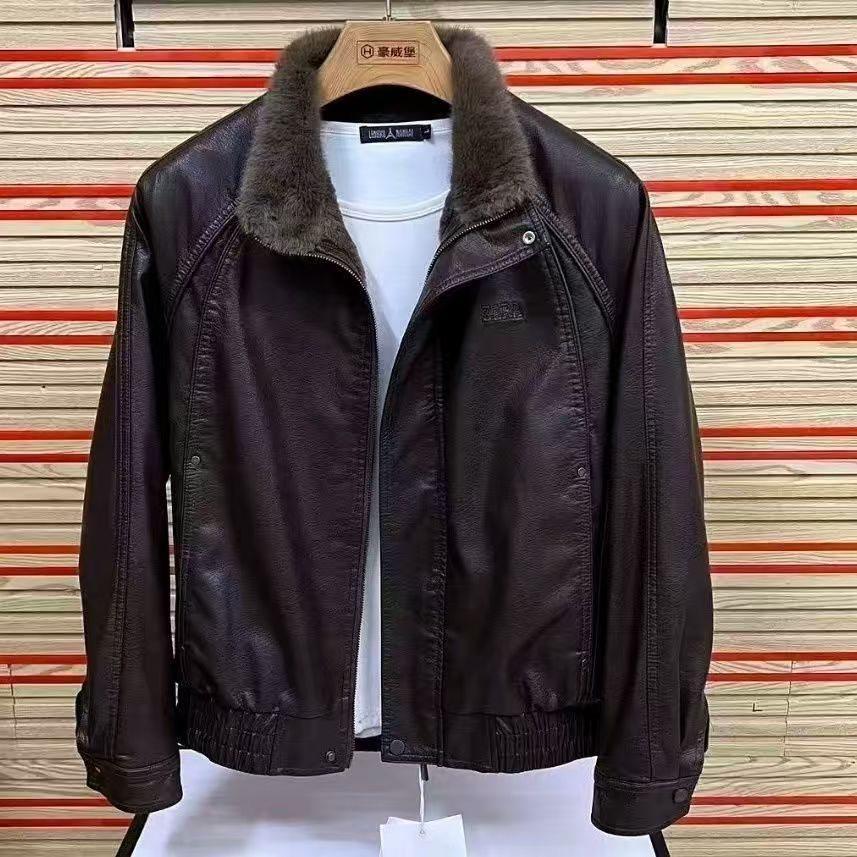 2026春秋冬新款皮夹克高档翻领百搭时尚潮流休闲男士保暖加绒外套