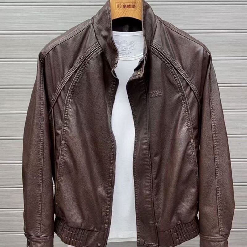 秋冬季美式复古痞帅PU皮衣外套男士潮牌高级感街头立领机车夹克