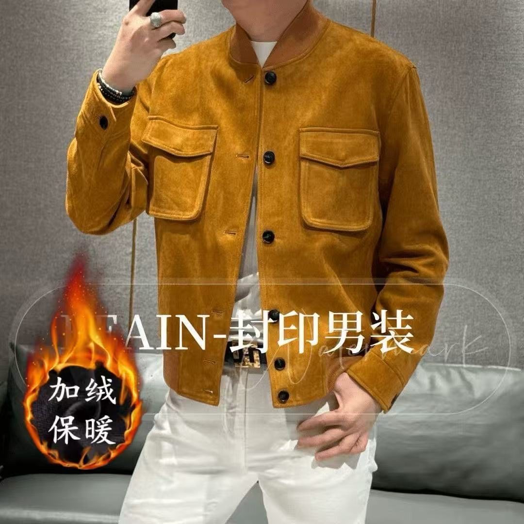 欧货高端绒面棒球领夹克男款痞帅英伦风轻奢休闲潮流工装简约外套