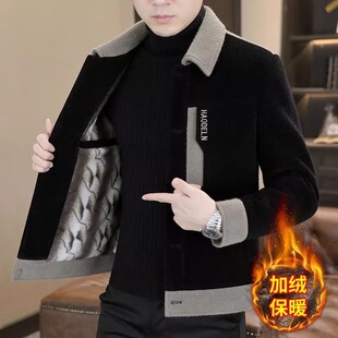 高端男士毛呢外套秋冬季修身加绒加厚潮流青年加绒休闲夹克上衣潮