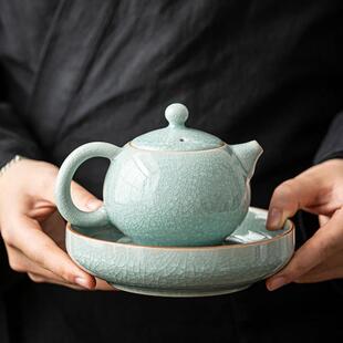 汝窑茶壶陶瓷西施单壶家用茶具轻奢小茶壶开片可养功夫红茶泡茶壶