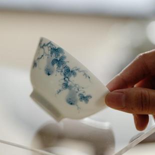 陶瓷茶杯白瓷薄胎大号主人杯茶具茶盏品茗杯青花手绘单杯 无落新品