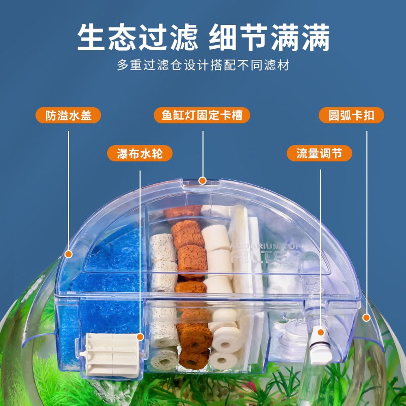 圆形鱼缸过滤器圆鱼缸专用加氧净水过滤循环系统一体圆柱缸滴流盒
