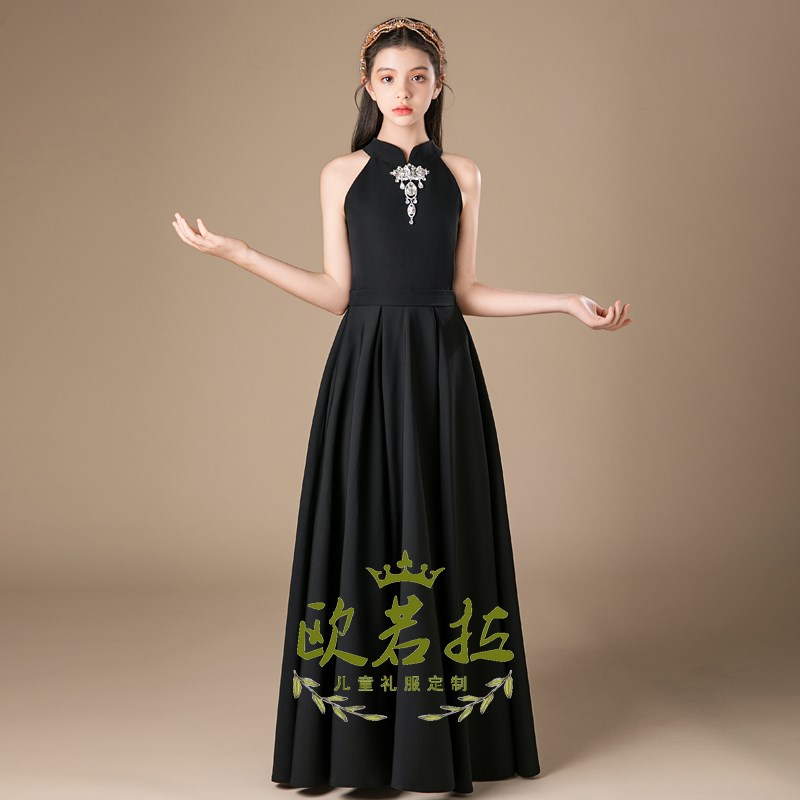 少女大童新中式立领古筝钢琴小提琴演奏管弦合唱团队表演出晚礼服