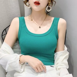 打底衫 螺纹背心女外穿2024春季 遮副乳吊带内搭无袖 新款 上衣潮 修身