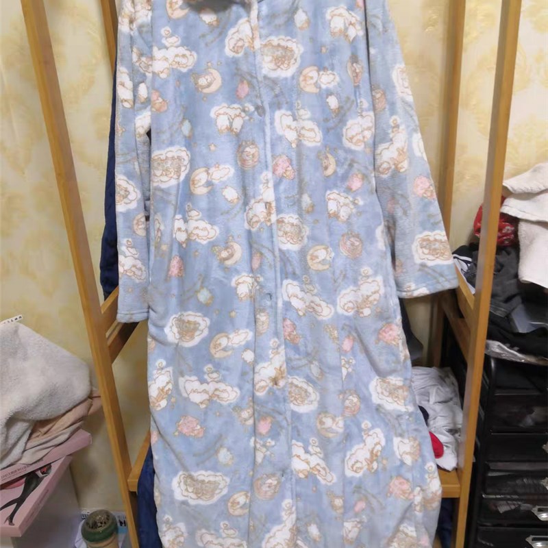 法兰绒睡袍女可爱秋冬季女生加长款加厚珊瑚绒睡裙长袖浴袍睡衣