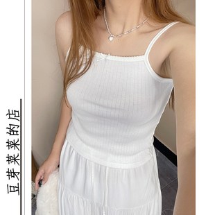 吊带背心女上衣甜美小蝴蝶结白色短上衣bm夏内搭打底衫 纯欲风修身