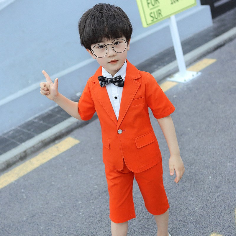 花童礼服男童小西装套装休闲潮男孩短袖西服夏季儿童主持人演出服