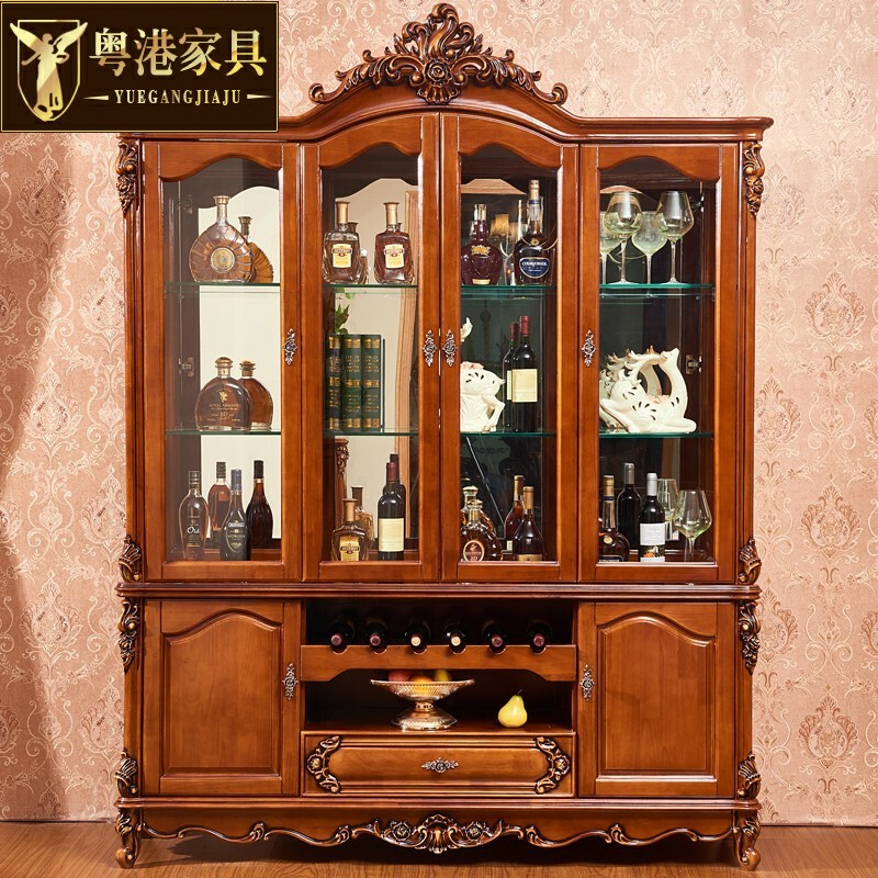 尊贵欧式实木酒柜 客厅餐厅玻璃边柜 橡木雕花柜装饰柜隔断柜新款