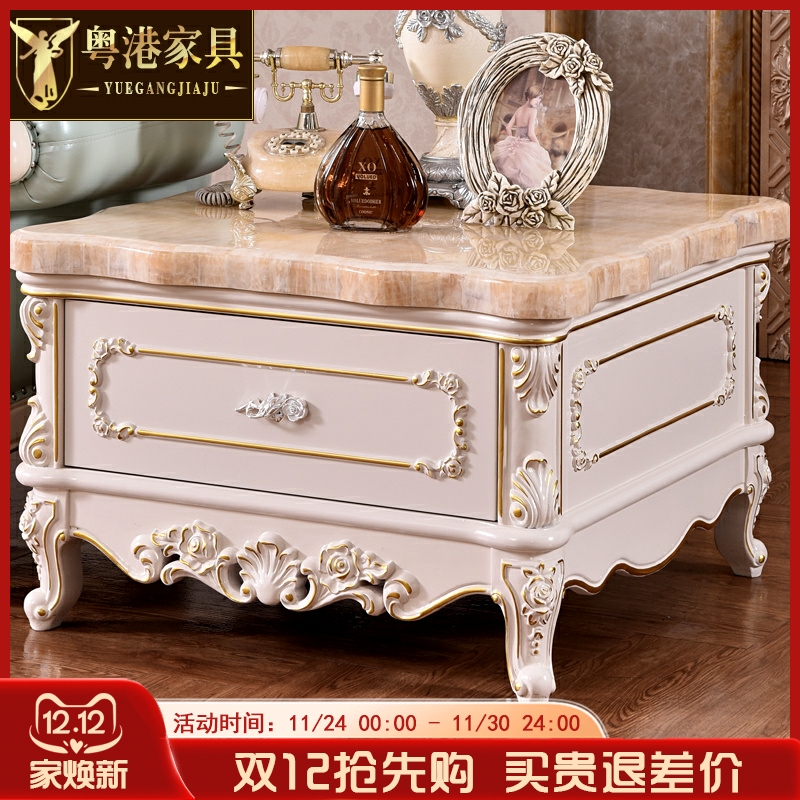 欧式大理石角几美式客厅全实木雕花方几沙发边几边柜电话桌小茶几