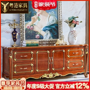 地柜房间多功能储物柜 别墅实木卧室电视柜高款 欧式 加高电视柜美式