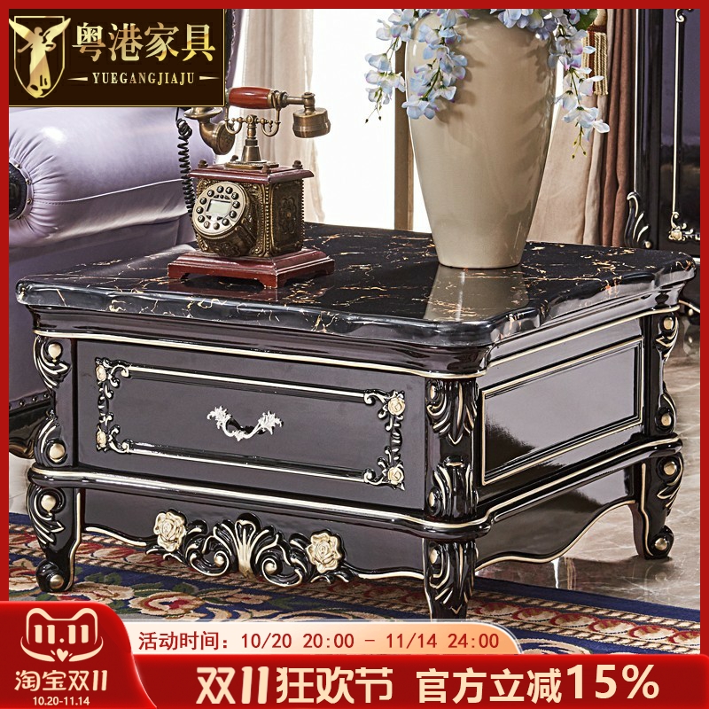 粤港家具欧式方几实木黑檀色方几电话几沙发边几古典方形茶几角几