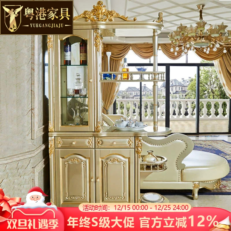 欧式间厅柜美式别墅实木橡木雕花玄关柜屏风装饰酒柜隔断归门厅柜