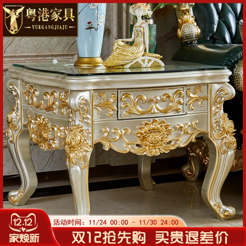 欧式方几美式复古客厅抽屉方几电话边几角几储物柜子香槟金色边桌