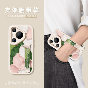 适用华为p80pro手机壳新款70支架p60pro可调节腕带50清新花瓣pura80全包镜头防摔p60高级pura70ultra+外壳p30