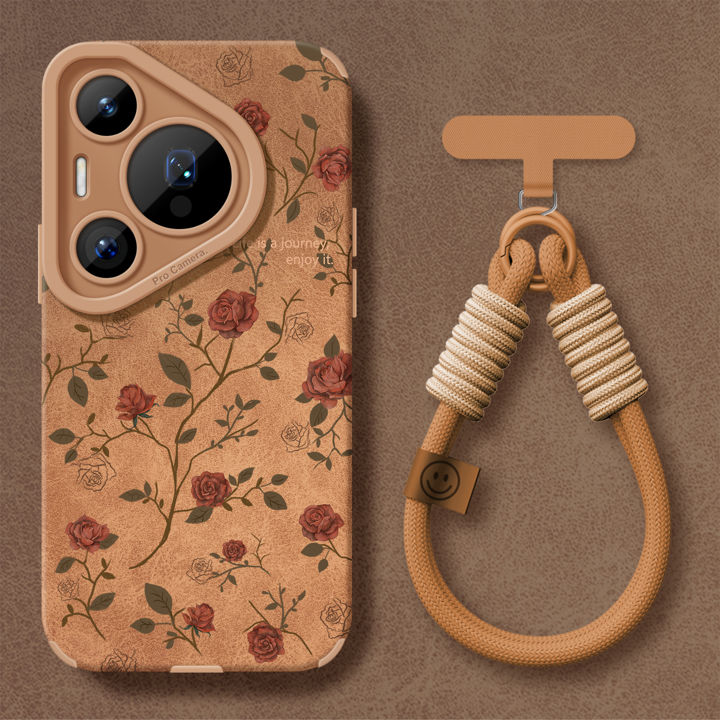 适用华为pura80手机壳咖色手绳