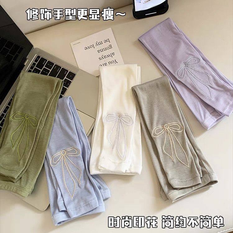莫代尔夏季防晒袖套女刺绣蝴蝶结冰袖亲肤防紫外线护手臂遮阳手袖
