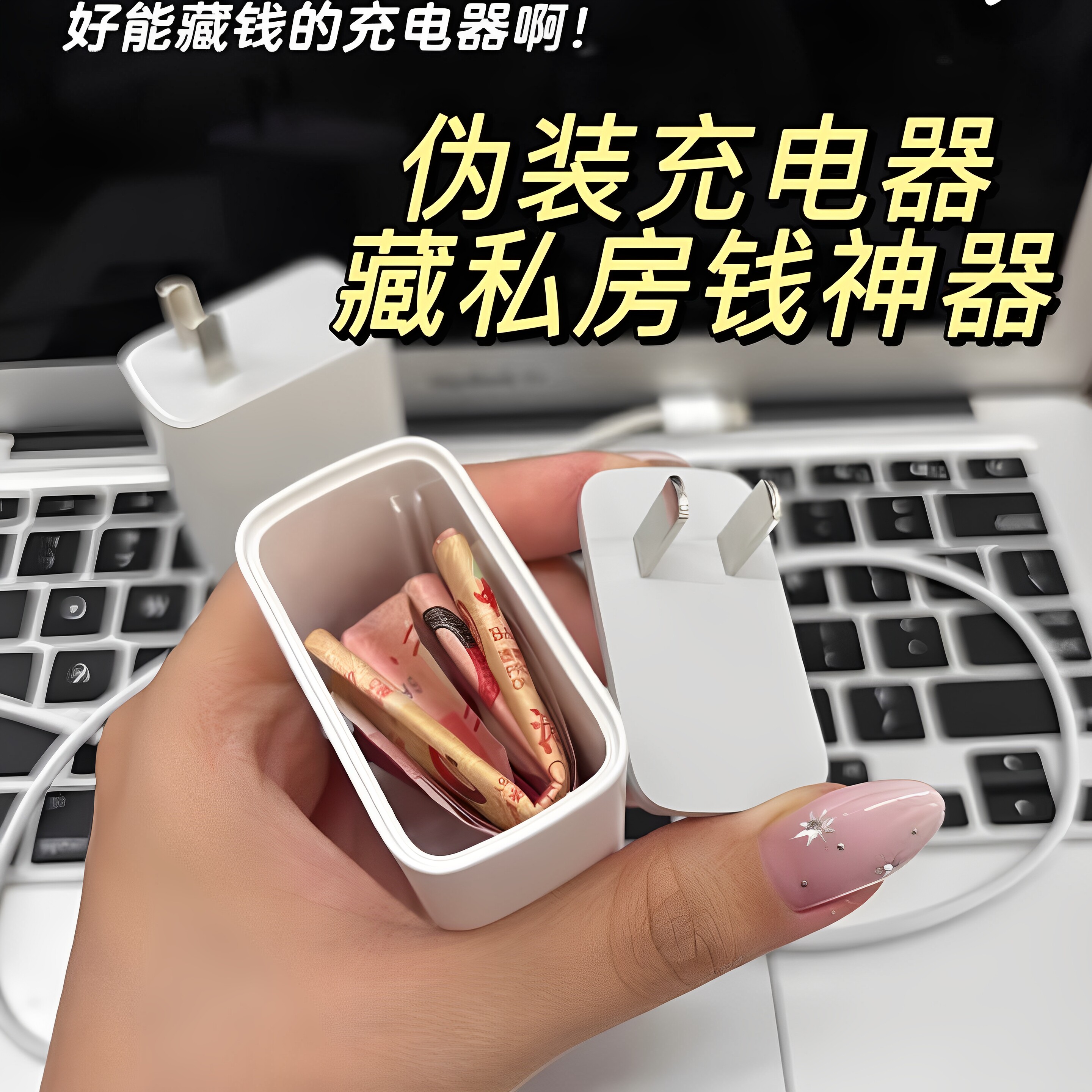 伪装充电器创意防盗藏私房钱神器迷你仿真充电头私人物品收纳盒子
