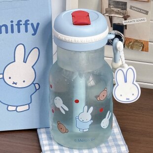 米菲兔玻璃杯子女生高颜值吸管杯耐高温学生大容量随行水杯可爱