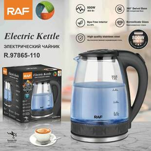 RAF美规110v电热烧水壶可视高硼硅玻璃自动断电热水壶家用烧水2L