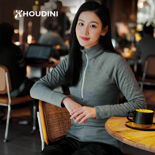 HOUDINI胡丁尼Desoli 迪索丽女户外秋冬保暖半拉链羊毛长袖打底衫