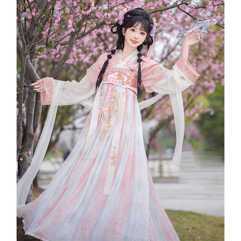 汉服女款成人粉色古风改良汉元素小个子可爱唐制齐胸襦裙日常款