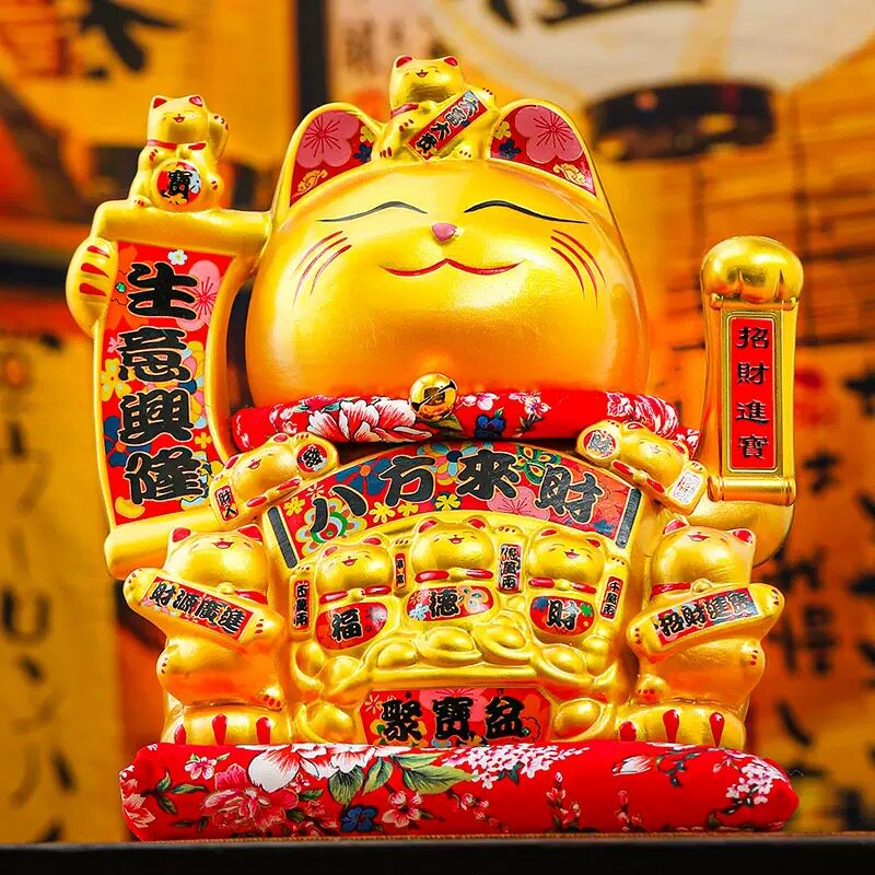 国潮宫廷陶瓷大号摇手金色招财猫摆件家居店铺收银台开业乔迁礼品