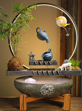 大师艺术高端新中式招财流水摆件客厅生财创意桌面循环水景鱼缸