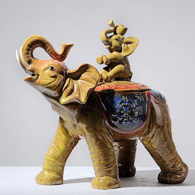 陶瓷珍藏版时尚家居装饰品招财大象摆件大号结婚礼物陶瓷