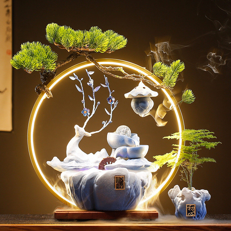 大师艺术高端新中式创意流水生财摆件循环水客厅办公室喷泉加湿