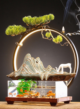 大师艺术高端新中式流水器鱼缸景观摆件装饰客厅开业礼品