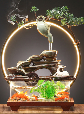 大师艺术高端新中式流水器鱼缸景观摆件装饰客厅开业礼品