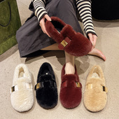 法式 秋冬一脚蹬高级感水貂毛绒豆豆棉鞋 白色毛毛鞋 女外穿新款