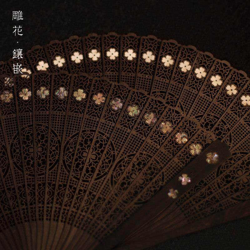 吉善苏州古典礼品扇复古檀香扇镂空文玩檀木折扇工艺品中国风