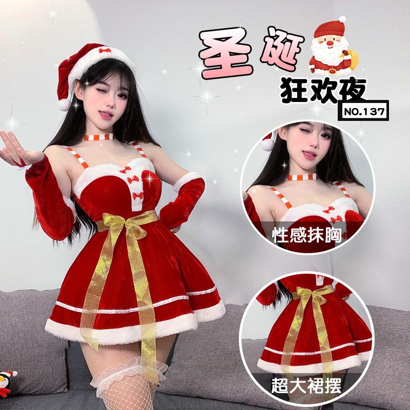圣诞舞台蕾丝花边旗袍制服套装
