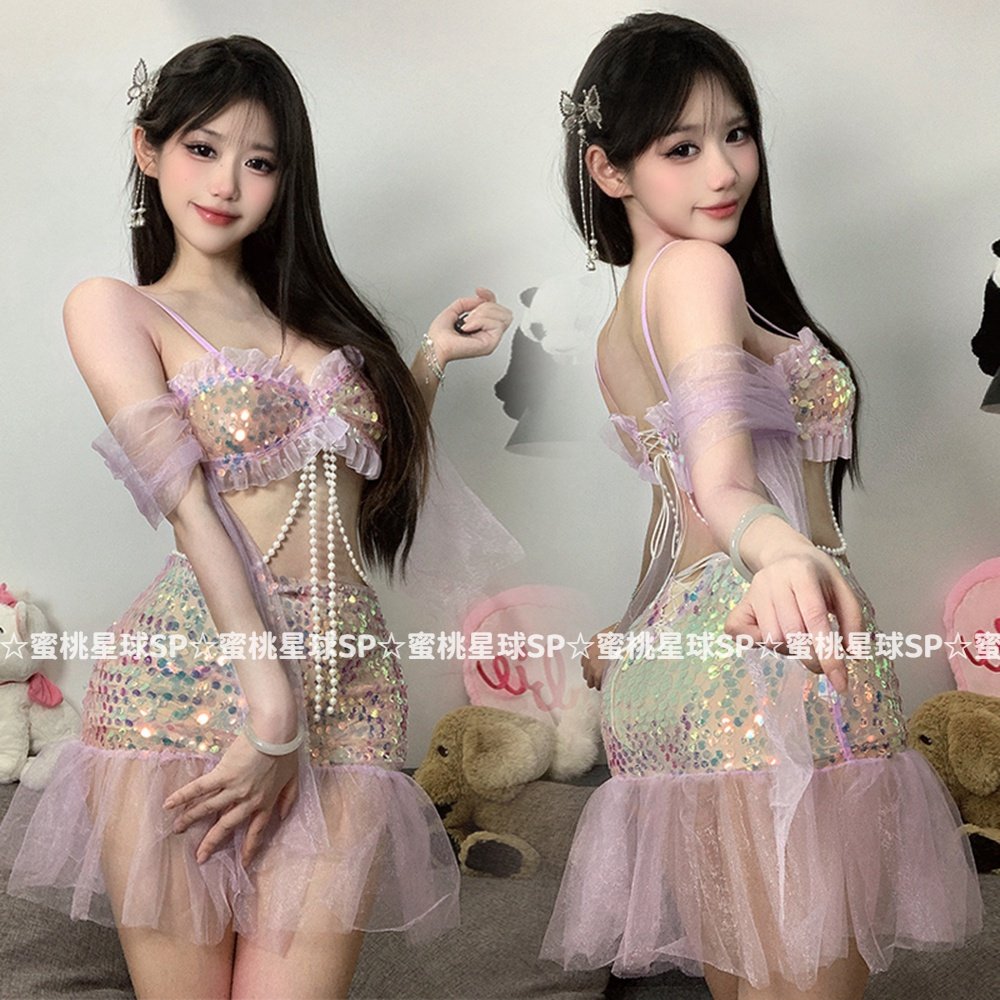 纯欲风美人鱼两件套梦幻紫色套装